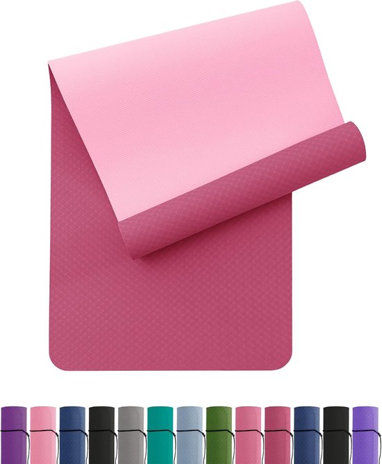 Yogamat TPE - Fitnessmat Gymnastiekmat - Thuis Sporten - Dubbelzijdig Antislip - 183 x 61 cm - Pruim Roze