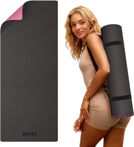 Yogamat Twee Kleuren - Fitnessmat Oefenmat - Thuis Sporten - Superieure Antislip Grip - 183 x 61 cm - Zwart Karmozijnrood