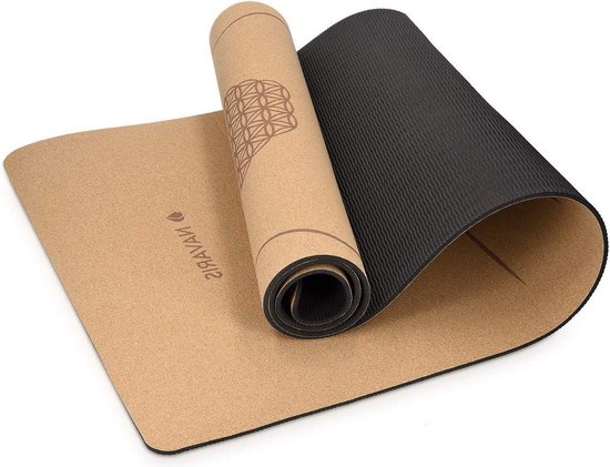 Yogamat van duurzaam kurk met anti-slip oppervlak - Trainingsmat voor yoga en pilates - 183 x 61 x 05 cm - Lijnen van Joaquin