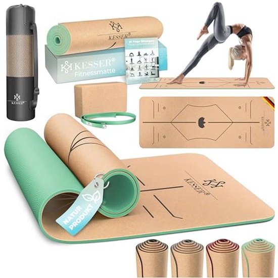 Yogamat van Kurk - Antislip en Ademende Fitnessmat met Draagtas en Yogablok, Extra Dikke Trainingsmat voor Yoga en Gymnastiek