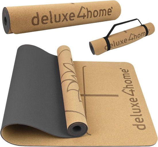 Yogamat van kurk en TPE - Antislip Fitnessmat voor Yoga en Pilates met Draagriem