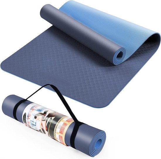 Yogamat voor dames en heren, antislip, TPE-oefenmat met draagriemen, trainingsmat voor pilates, stretching, thuis, 183 x 61 x 0,6 cm van Yogamat