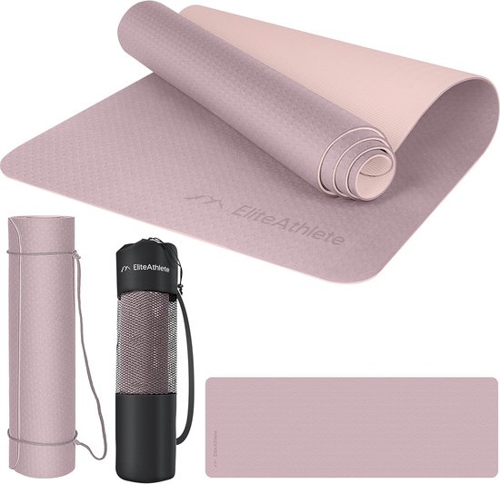 Yogamat voor Fitness, Pilates en Yoga - Antislip en Gevoerd, 183 cm x 61 cm x 0,6 cm, Inclusief Draagriem en Tas van Yogamat