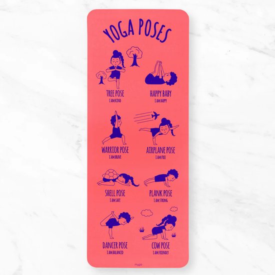 Yogamat Voor Kinderen - Pose Explorer Yogamat voor kinderen - Yoga Poses Mat - Met Yogahoudingen Op Bedrukt - 150x55 cm - 3mm dik van Merkloos