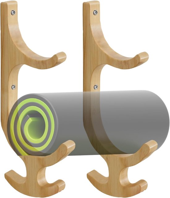 Yogamat Wandhouder - Fitness Organizer - Opruimen Sportspullen - Massief Houten Design - 41 x 25 cm - Natuurlijk Hout