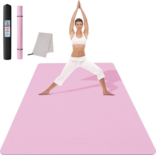 Yogamat XXL, yogamat, 183 cm x 122 cm x 6 mm, sportmat, fitnessmat, antislip, TPE-gymnastiekmat met handdoek, voor sport, yoga, pilates, gym, thuis, work-out van Merkloos