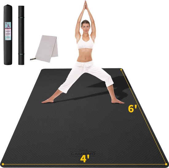 Yogamat XXL, yogamat, 183 cm x 122 cm x 6 mm, sportmat, fitnessmat, antislip, TPE-gymnastiekmat met handdoek, voor sport, yoga, pilates, gym, thuis, work-out van Merkloos