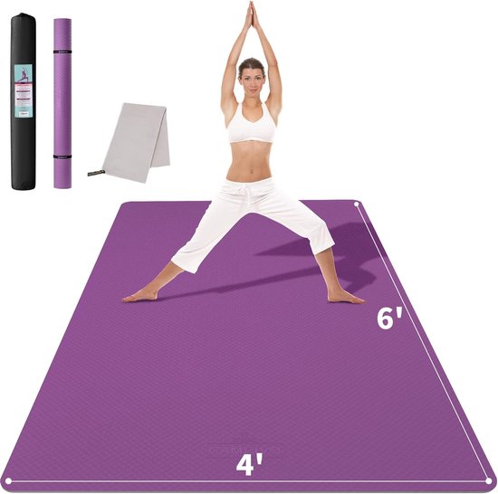 Yogamat XXL, yogamat, 183 cm x 122 cm x 6 mm, trainingsmat, fitnessmat, extra dik, brede sportmat, antislip, TPE-gymnastiekmat met handdoek, voor pilates, gym, thuis, workout van Merkloos