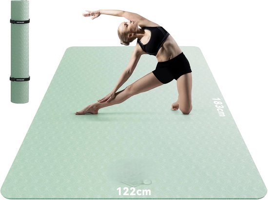 Yogamat XXL, yogamat, 183 cm x 122 cm x 6 mm, trainingsmat, fitnessmat, extra dik, brede sportmat, antislip, TPE-gymnastiekmat met handdoek, voor pilates, gym, thuis, workout van Yogamat
