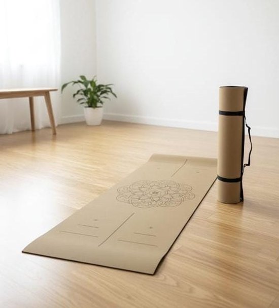 yogamat - Yogamat Kurk MANDALA – Antislip –Milieuvriendelijk met TPE-Onderlaag –183×61,5×0,5 cm –Voor Yoga, Pilates, Spirituele Momenten, Ontspanning en Fitness–Inclusief Gratis Draagriem–Lichtgewicht, Duurzaam en met Gerecyclede Verpakking/ MANDALA van Merkloos