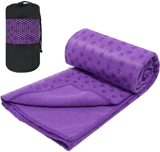 Yogamathoes - Yogamat - Fitness mat - Sport mat - Yogamat handdoek - Yogahanddoek - Sporthanddoeken - antislip - met mesh draagtas - sneldrogende - draagbare - ademende yogamat handdoek - voor fitnesstraining, pilates en fitness - 183*63 cm - paars van Merkloos