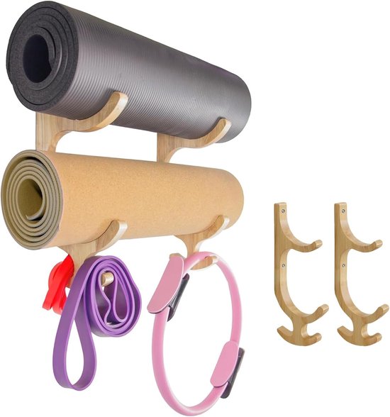 Yogamathouder - Mattenrek Opberger - Fitness Ruimte - Massief Houten Kwaliteit - 41 cm - Natuurlijk Hout