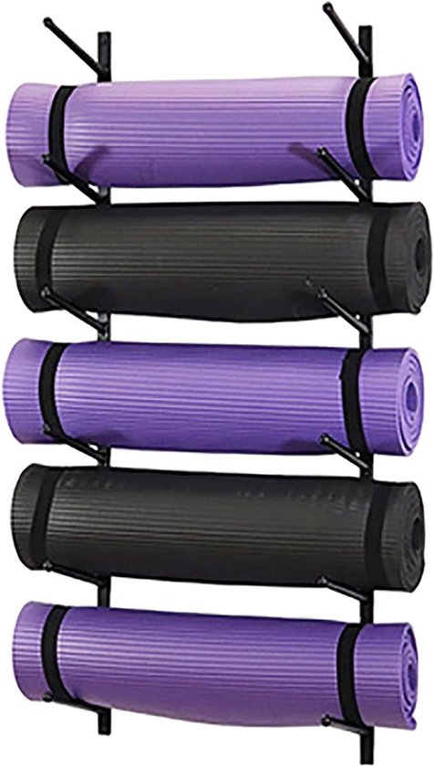 Yogamathouder - Mattenrek Opslag - Sportartikelen Organiseren - Metalen Wandrek - 6 Lagen - Zwart