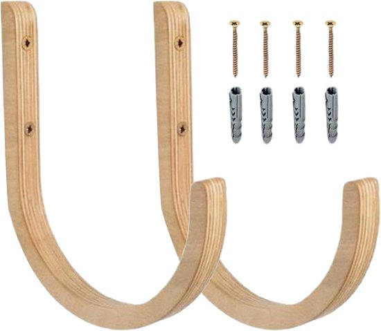 Yogamathouder Muurbevestiging - Opberghouder Fitness - Sportspullen Organiseren - Massief Houten Constructie - 14 cm Breed - Houtkleur