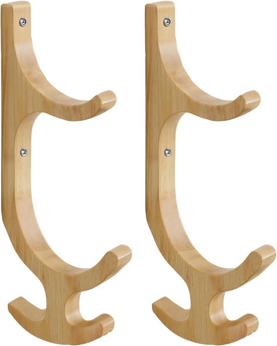 Yogamathouder Wand - Houten Organizer - Sportuitrusting Opbergen - Multifunctioneel Haakontwerp - 16 Inch - Houtkleur