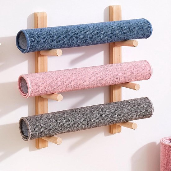 Yogamathouder Wandmontage - Gym Organizer - Ruimte Besparen - Stabiele Houten Constructie - Max 9 Mats - Houtkleur