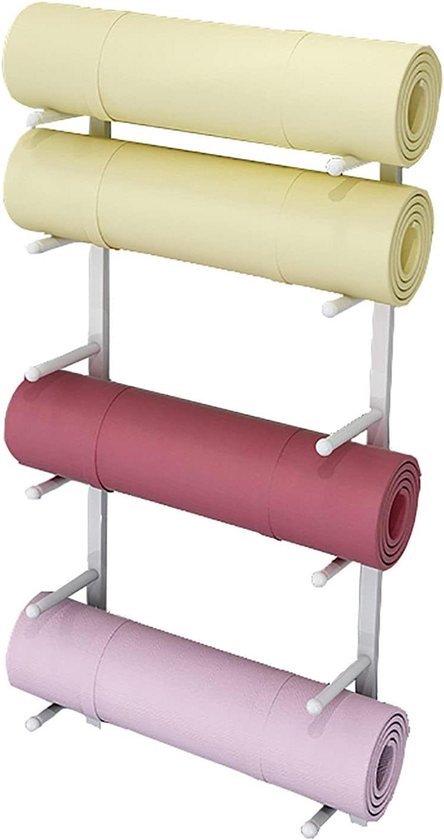 Yogamatrek - Fitness rek - Opbergen Matten - 6 Niveaus - 103 cm - Wit