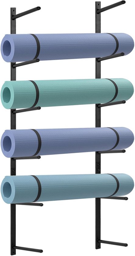 Yogamatrek - Opbergrek Matten - Sportspullen Opbergen - 6-Planks Wandmontage - 100 cm Lengte - Zwart