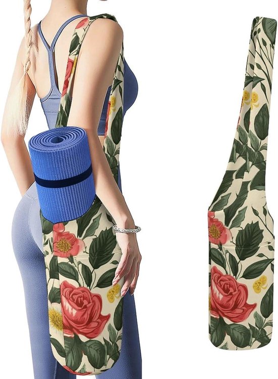 Yogamattas Tote - Yoga tas carrier - Sporttas - Groot zijvak - 36"x15.7" - Bloemenprint