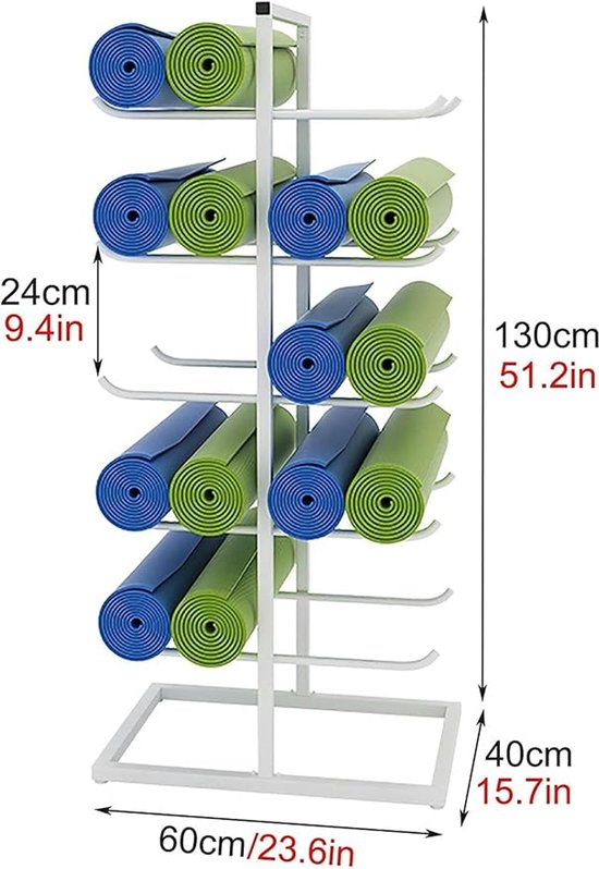 Yogamatten Rek – Professioneel Vloer Opbergrek voor 10–20 Yogamatten & Foam Rollers – Stalen Anti-Roest Fitness Mat Opslag Standaard – Multifunctionele Gym Organiser