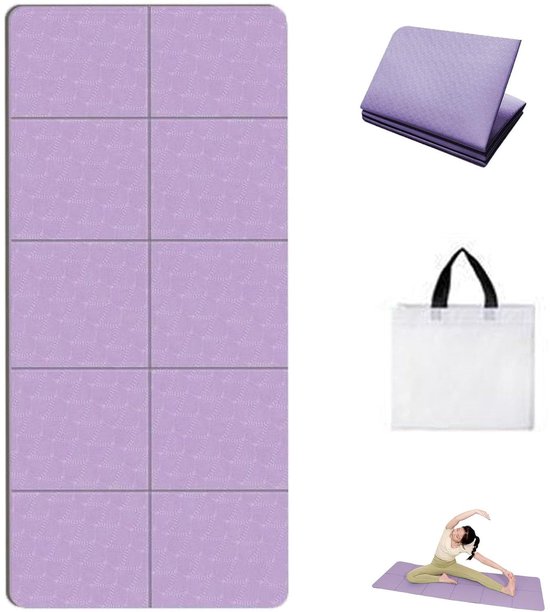 Yogamatten voor dames en heren, opvouwbare trainingsmat, dubbelzijdig antislip, 183 x 61 cm, reismat, roze, geschikt voor thuis- en buitengebruik van Merkloos