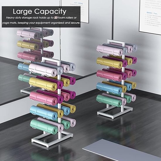Yogamattenrek 58 x 40 x 130 cm – 5-Lagen Vrijstaand Metalen Opbergrek voor 20 Yogamatten – Heavy Duty Fitness & Yoga Studio Organizer voor Matten, Foamrollers & Sportuitrusting