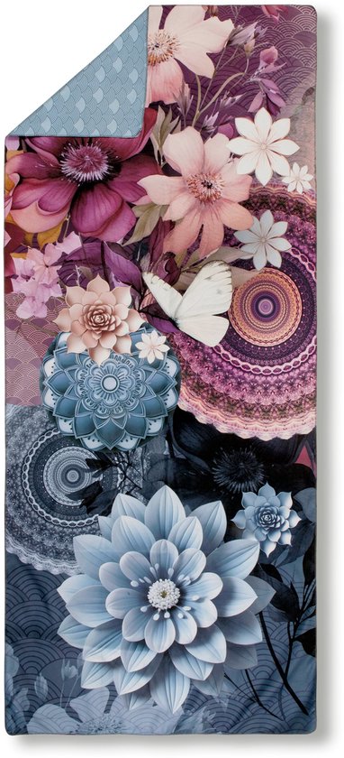 Yoga/Reishanddoek 75x180 cm - Mandala en Bloemen Print - Multi - 1 Persoons - 100% Microvezel - Oeko-Tex Gecertificeerd van Merkloos