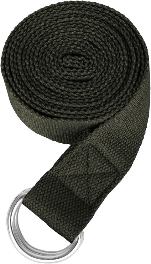 Yogariem Katoen - Stretch Band - Flexibiliteit Verbeteren - Metalen D-ring Gesp - 250cm - Donker Legergroen van Merkloos