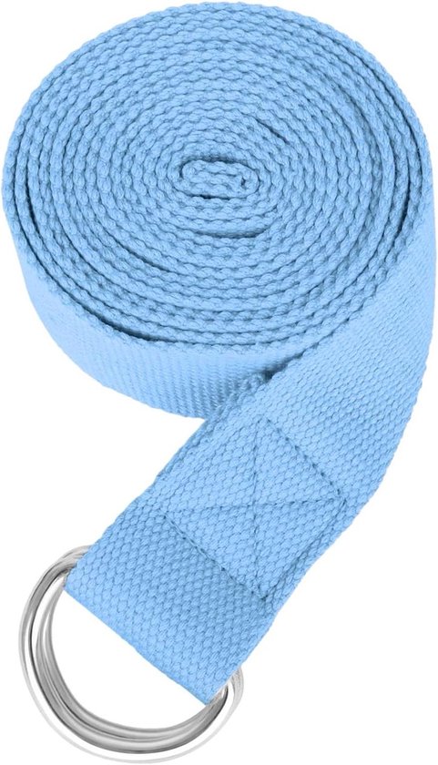 Yogariem Katoen - Stretch Band - Flexibiliteit Verbeteren - Metalen D-ring Gesp - 8FT - Lichtblauw