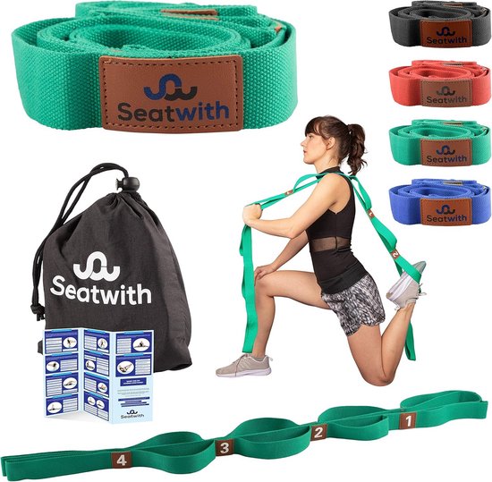 Yogariem met 10 lussen - 200 cm - Stretching riem voor yoga, pilates en fysiotherapie - Katoen-polyester - Met draagtas en trainingshandleiding