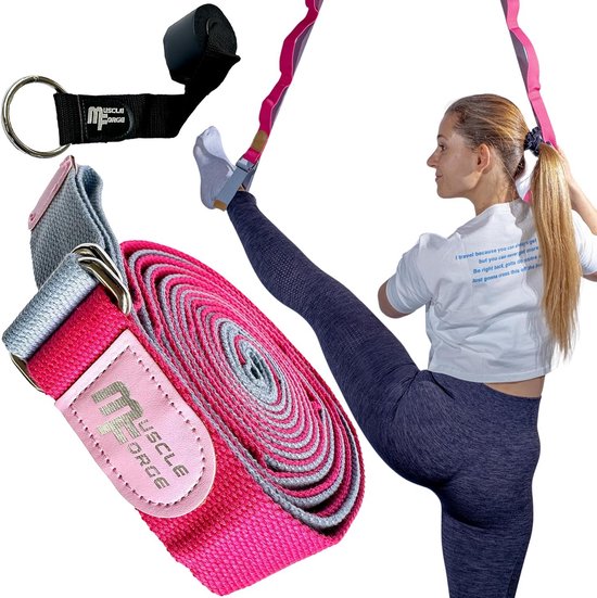 Yogariem met Lussen - Beenstrekker Deurhaak - Flexibiliteit Verbeteren - Veelzijdige Training - 300 cm Lengte - Roze