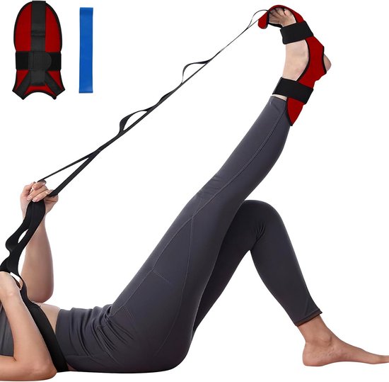 Yogariem Stretchband voor Yoga Pilates Dans Training Gymnastiek - 25 x 14 cm - Rood - Katoen Polyester - Lichtgewicht Draagtas - Veelzijdige Oefeningen - Flexibiliteit - Spierbescherming