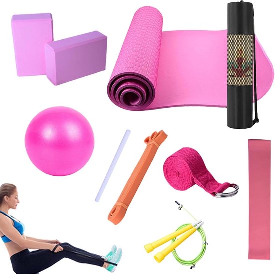 Yogaset - Oefenmat set - Thuis sporten - Antislip mat - 183 x 61 cm - Roze