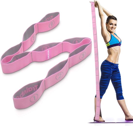 Yogaset, yogaset, stretch riem met 8 lussen, wasbaar, gemakkelijk te dragen en zeer elastische gymnastiekband, ideale stretchband voor warme yoga van Xenloa