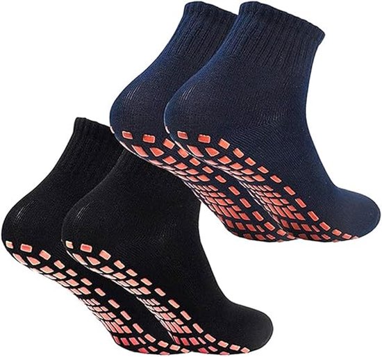 Yogasokken - 2 paar antislipsokken - Barefoot - Yogasokken - Antislip - Pilates - Home - Sokken met reliëfstippen - Zwart - Marineblauw van Merkloos