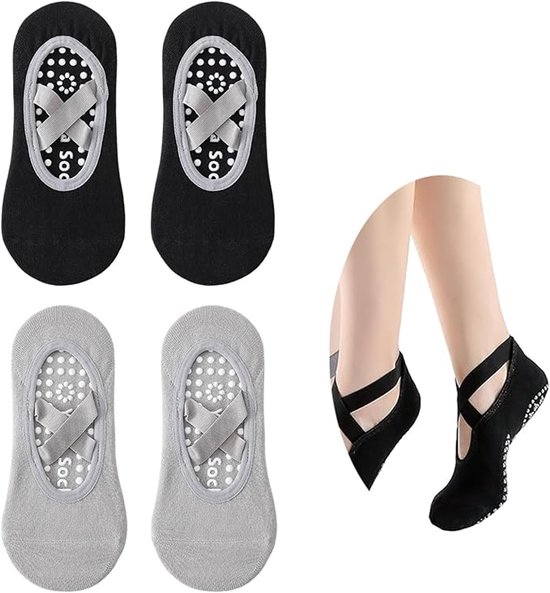 Yogasokken (2 paar) - Antislipsokken - Dames antislip yogasokken - Maten 35-41 - Dames Pilatessokken, antislip - Fitness antislip - Geschikt voor Pilates, Dans, Fitness van Merkloos
