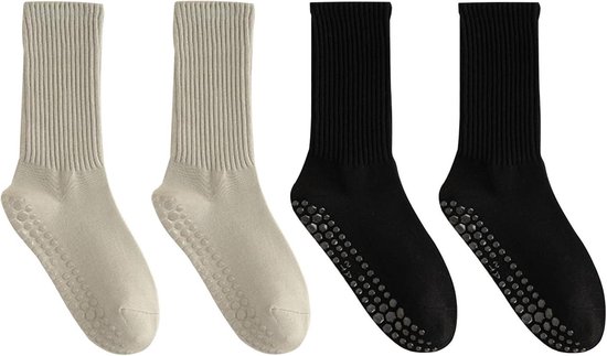 Yogasokken 2 paar voor dames en heren - Fitnesssokken met antislip grip - Pilates en workout sportsokken - Katoenen dansbar sokken - Valpreventie grip sokken - Voor fitness en ballet - Zwart, Grijs - Set van 2 van Merkloos