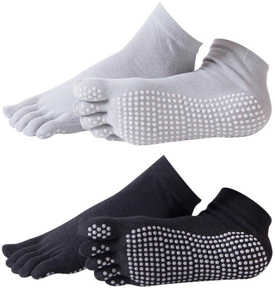 Yogasokken Antislip - 2 Paar - Katoen/Elastaan - Volle Teen - Zweetabsorberend - Ademend - Comfortabel Materiaal - Gripsokken