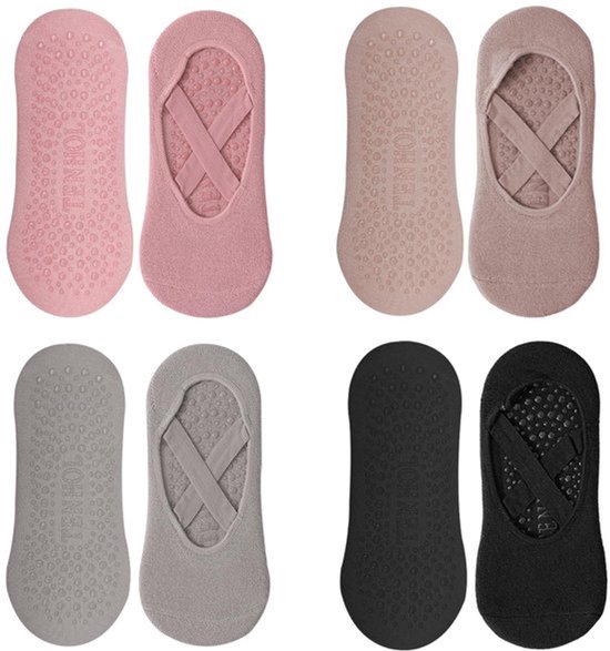 Yogasokken Antislip - 4 Paar - Katoen - Pilates/Sokken - Dames - Ademend - Eén Maat - Gripsokken