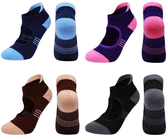 Yogasokken Antislip - 4 Paar - Maat 35-40 - Zacht en Comfortabel - Elastisch en Stabiel - Houdt Droog en Veilig - Antislip Sokken