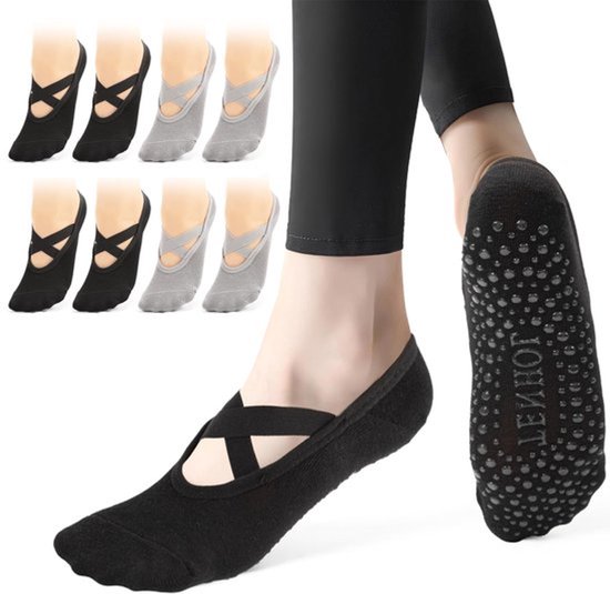 Yogasokken Antislip Dames - 4 Paar - Pilates - Dansen - Comfortabel - Ademend