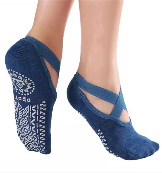 Yogasokken - Sportsokken - Anti slip sokken - Pilates - Teensokken - Gripsokken - Antislip - Fitness socks - Tegen uitglijden - Maat 36-40 - Blauw - Jonyx