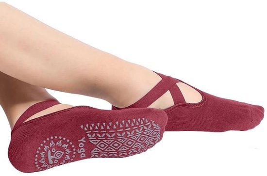 Yogasokken - Sportsokken - Anti slip sokken - Pilates - Teensokken - Gripsokken - Antislip - Fitness socks - Tegen uitglijden - Maat 36-40 - Rood - Jonyx