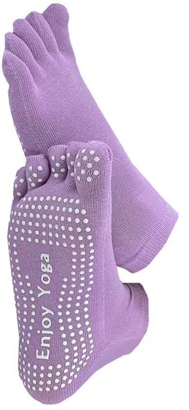 Yogasokken - Sportsokken - Anti slip sokken - Pilates - Teensokken - Gripsokken - Antislip - Fitness socks - Tegen uitglijden - Sokken met losse tenen - Maat 36-40 - Lila/paars - Jonyx
