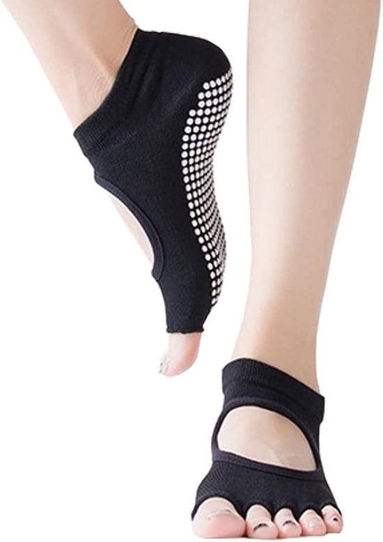 Yogasokken - Sportsokken - Anti slip sokken - Pilates - Teensokken - Gripsokken - Antislip - Fitness socks - Tegen uitglijden - Sokken met losse tenen - Maat 36-40 - Zwart - Jonyx