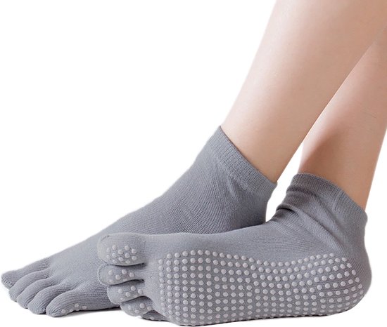Yogasokken - Sportsokken - Yoga - Antislip - Grijs - Sokken - Yogasok - Teensokken - 36-40 van Toonfit