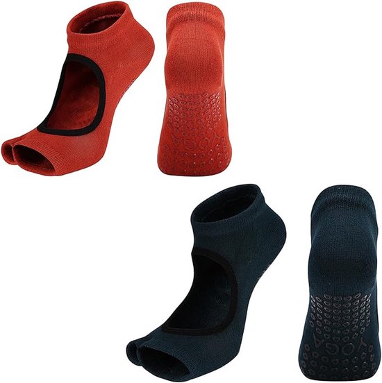 Yogasokken voor dames, antislip, open teen, pilates-sokken, ademend, antislip sokken voor thuis, training, sport, ballet, dans, trampoline, ziekenhuis, maat 35-42, 2 paar