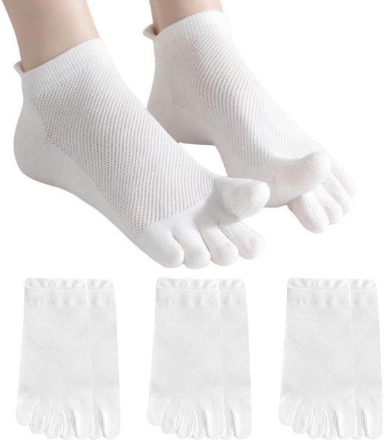 Yogasokken voor dames en heren, 3 paar antislip vijf teensokken van ademend katoen voor optimale grip en comfort tijdens yoga en sportactiviteiten van Merkloos