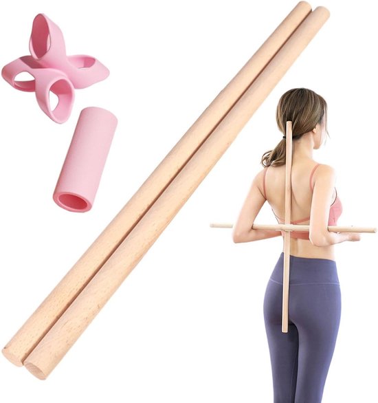 Yogastick Oefenstok - Houding corrector - Rug verstevigen - Houten constructie - 60 cm - Houtkleur