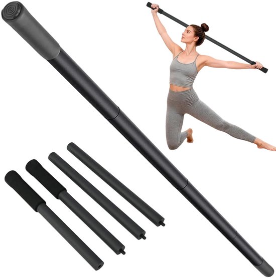 Yogastok - Fitnessstok Rekstok - Yoga Accessoires - Makkelijk mee te Nemen - Schuimrubberen Handgreep - Antislip Eindkap - 151cm - Zwart